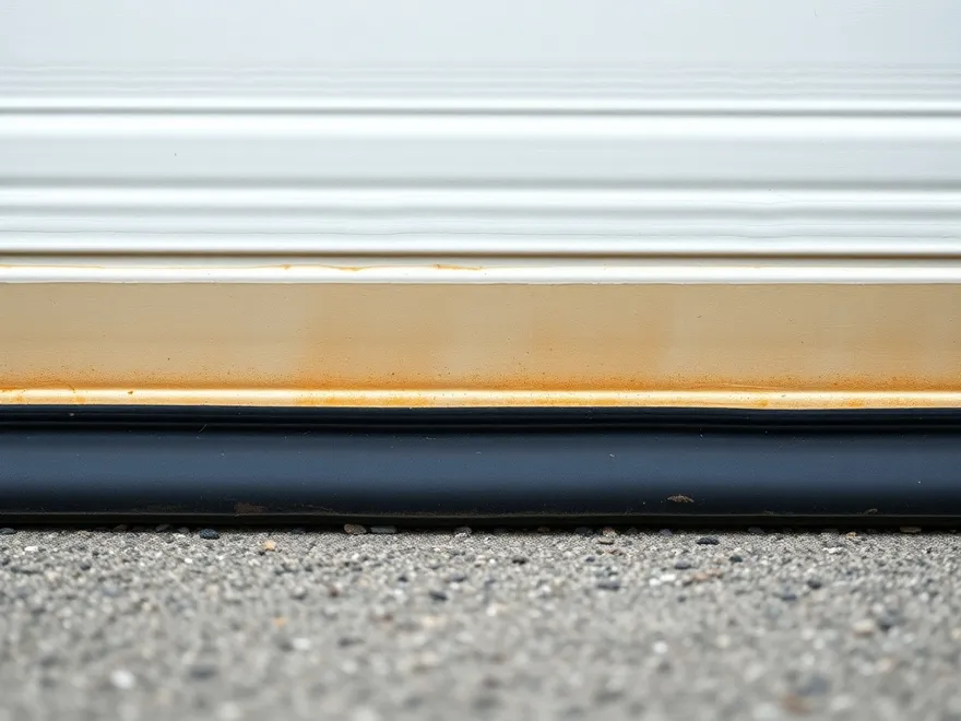 Rubber bottom weather seal along the base of a garage door